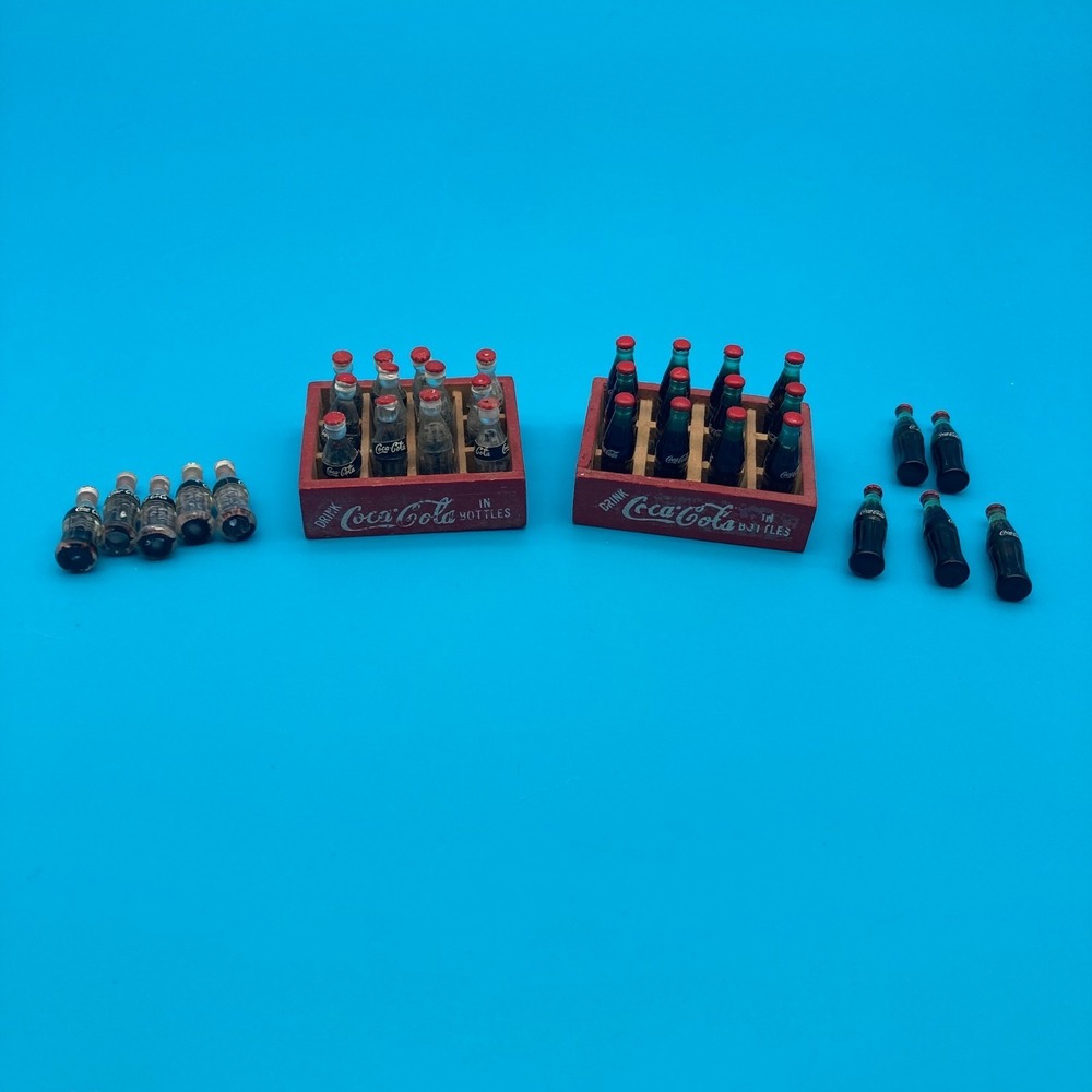 Vintage Miniature Coca-Cola Bottles and Wooden Delivery Crates Set
